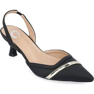 Journee Collection Nellia Black Pointed Toe‎ Slingback Kitten Heel Shoes 10W NWT